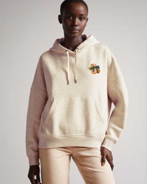 Natural Ted Baker Karrlaa Hoodie With Flower Patch | ZA0001348