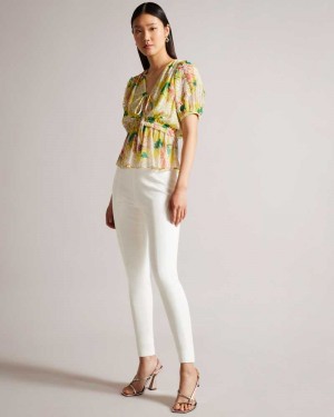 Natural Ted Baker Liroi High Waisted Trousers With Faux Poppers | ZA0001527