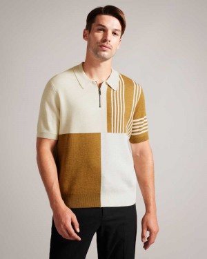 Natural Ted Baker Norez Short Sleeve Colour Block Polo Shirt | ZA0000912