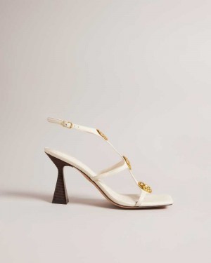 Natural Ted Baker Tayalin Textured Coin Heeled Sandals | ZA0001653