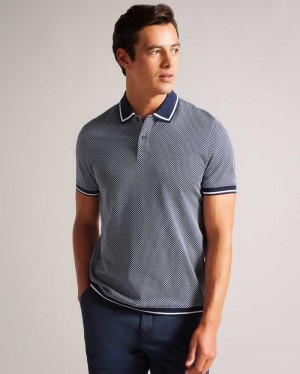 Navy Ted Baker Affric Short Sleeve Regular Geo Textured Polo Shirt | ZA0000867