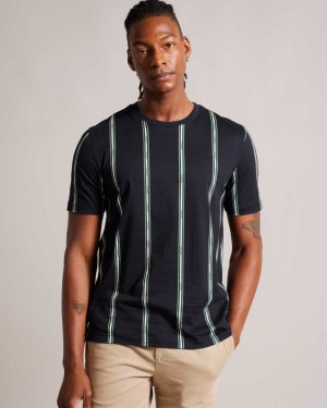 Navy Ted Baker Amson Short Sleeve Striped T-Shirt | ZA0001271