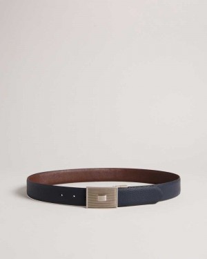 Navy Ted Baker Aydon Textured Buckle Belt | ZA0001795