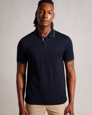 Navy Ted Baker Colson Short Sleeve House Check Polo Shirt | ZA0000872