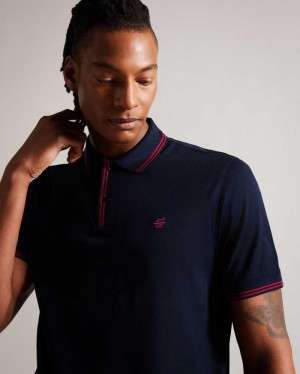 Navy Ted Baker Dynam Monogram Diamond Knit Polo Shirt | ZA0000847