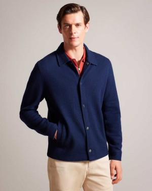 Navy Ted Baker Eason Long Sleeve Button Through Wool Jacket | ZA0000639