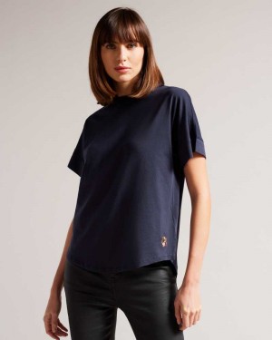 Navy Ted Baker Erisana Easy Fit Grown Up Sleeve Tee | ZA0001404