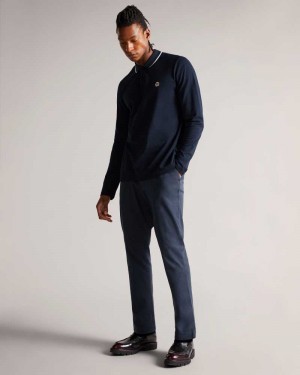 Navy Ted Baker Fulhumm Long Sleeve Polo Shirt | ZA0000887