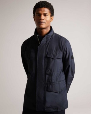 Navy Ted Baker Garceea Field Jacket With Zip Away Hood | ZA0000637