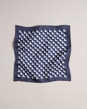 Navy Ted Baker Geopok Geometric Print Silk Pocket Square | ZA0002143