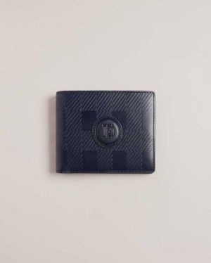 Navy Ted Baker Glassko House Check Leather Bifold Wallet | ZA0000483