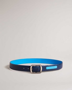 Navy Ted Baker Jaims Contrast Detail Leather Belt | ZA0001751