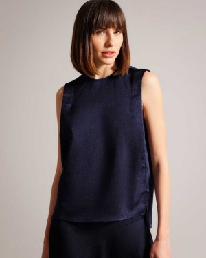 Navy Ted Baker Jamihla Sleeveless Hammered Satin Top | ZA0001376