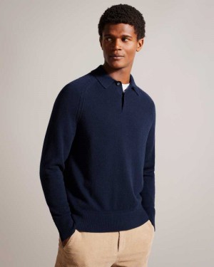 Navy Ted Baker Karolt Cashmere Polo Neck Jumper | ZA0000697