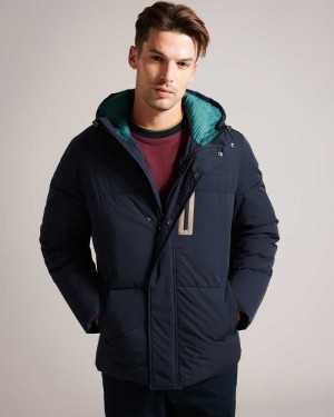 Navy Ted Baker Kinmont Hooded Puffer Jacket | ZA0000629