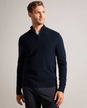 Navy Ted Baker Kurnle Long Sleeve T Knit Funnel Neck Jumper | ZA0000771