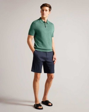 Navy Ted Baker Leder Linen Blend Half Elasticated Shorts | ZA0001030