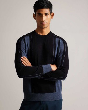 Navy Ted Baker Mitted Merino Wool Striped Jumper | ZA0000739