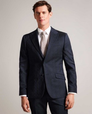 Navy Ted Baker Owenj Wool Tonal Check Suit Jacket | ZA0000659