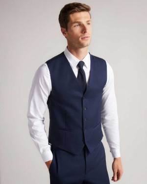 Navy Ted Baker Perthws Slim Navy Twill Suit Waistcoat | ZA0001151