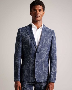 Navy Ted Baker Postoj Slim Fit Leaf Suit Jacket | ZA0000636