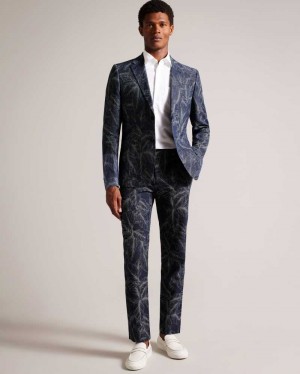 Navy Ted Baker Postot Leaf Suit Trousers | ZA0001138