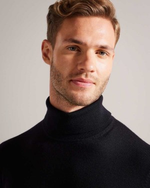 Navy Ted Baker Rainger Merino Wool Roll Neck Jumper | ZA0000730