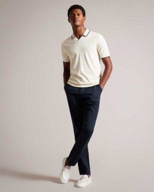 Navy Ted Baker Ryce Slim Fit Lyocell Blend Chinos | ZA0001560