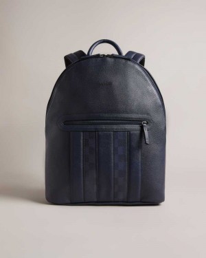 Navy Ted Baker Waynor House Check PU Backpack | ZA0000283