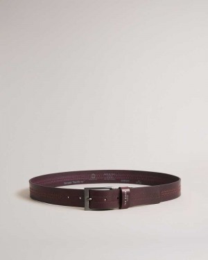 Oxblood Ted Baker Crisic Stitch Detail Leather Belt | ZA0001760