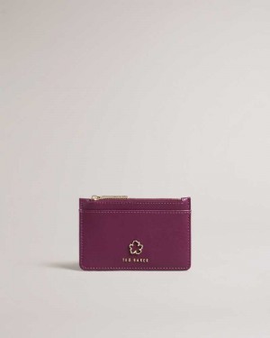 Oxblood Ted Baker Jorjio Flower Eyelet Zip Card Holder | ZA0000372