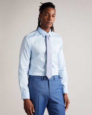 Pale Blue Ted Baker Islass Long Sleeve Slim Fit Shirt | ZA0001009