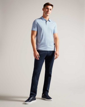 Pale Blue Ted Baker Zeiter Short Sleeve Slim Fit Polo Shirt | ZA0000930