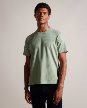 Pale Green Ted Baker Rakes Textured Regular Fit T-Shirt | ZA0001266