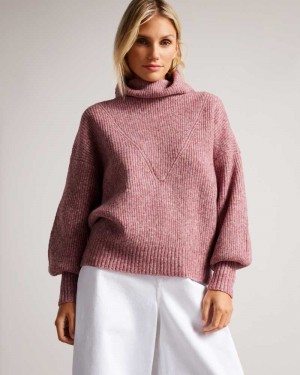 Pale Pink Ted Baker Cchloe High Neck Sweater | ZA0000727