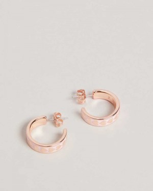 Pale Pink Ted Baker Emrie Enamel Heart Hoop Earrings | ZA0001917