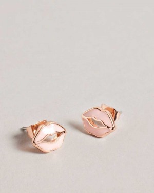 Pale Pink Ted Baker Kreshel Kiss Kiss Enamel Stud Earrings | ZA0001956