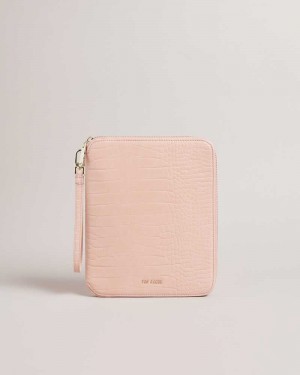 Pale Pink Ted Baker Meyti Imitation Croc A5 Travel Wallet | ZA0000406