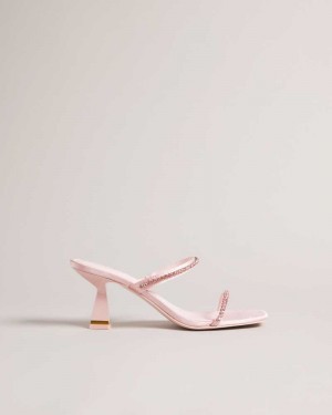 Pale Pink Ted Baker Rinita Diamante Satin Kitten Heel Sandals | ZA0001659