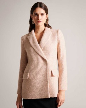 Pale Pink Ted Baker Robinet Oversized Marled Blazer Coat | ZA0000588