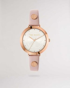 Pink Ted Baker Ammmy Magnolia Detail Leather Watch | ZA0002176