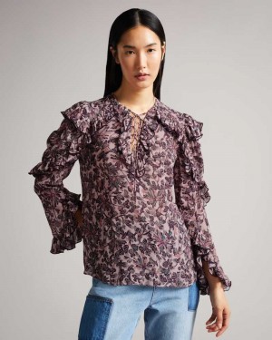 Pink Ted Baker Barleaa MIB Frilled Top | ZA0001330