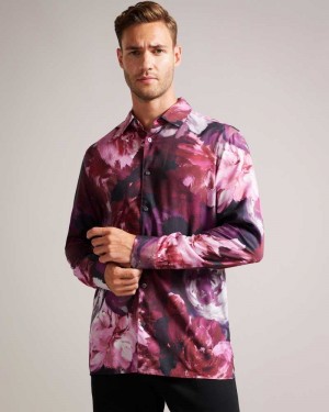 Pink Ted Baker Bitonto Long Sleeve Floral Shirt | ZA0001016