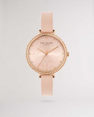 Pink Ted Baker Chessin Crystal Embellished Watch With Vegan Leather Strap | ZA0002201