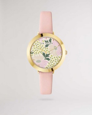 Pink Ted Baker Lesedi Daisy Print Dial Leather Strap Watch | ZA0002197