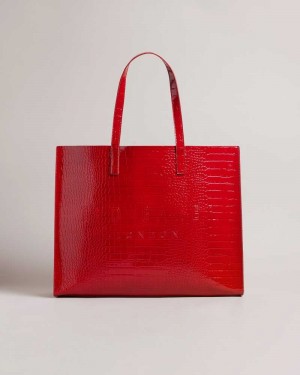 Red Ted Baker Allicon Mock Croc Icon Tote Bag | ZA0000465