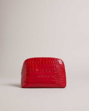 Red Ted Baker Crocala Croc Detail Debossed Makeup Bag | ZA0000330