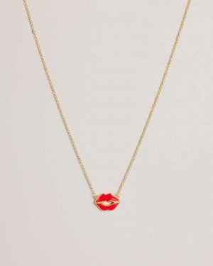 Red Ted Baker Emani Kiss Kiss Enamel Necklace | ZA0001987