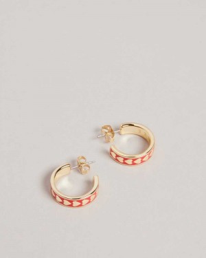 Red Ted Baker Emrie Enamel Heart Hoop Earrings | ZA0001937