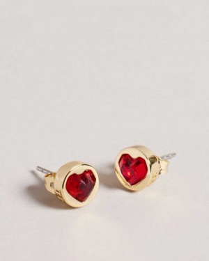 Red Ted Baker Heartan Glass Heart Stud Earrings | ZA0001925